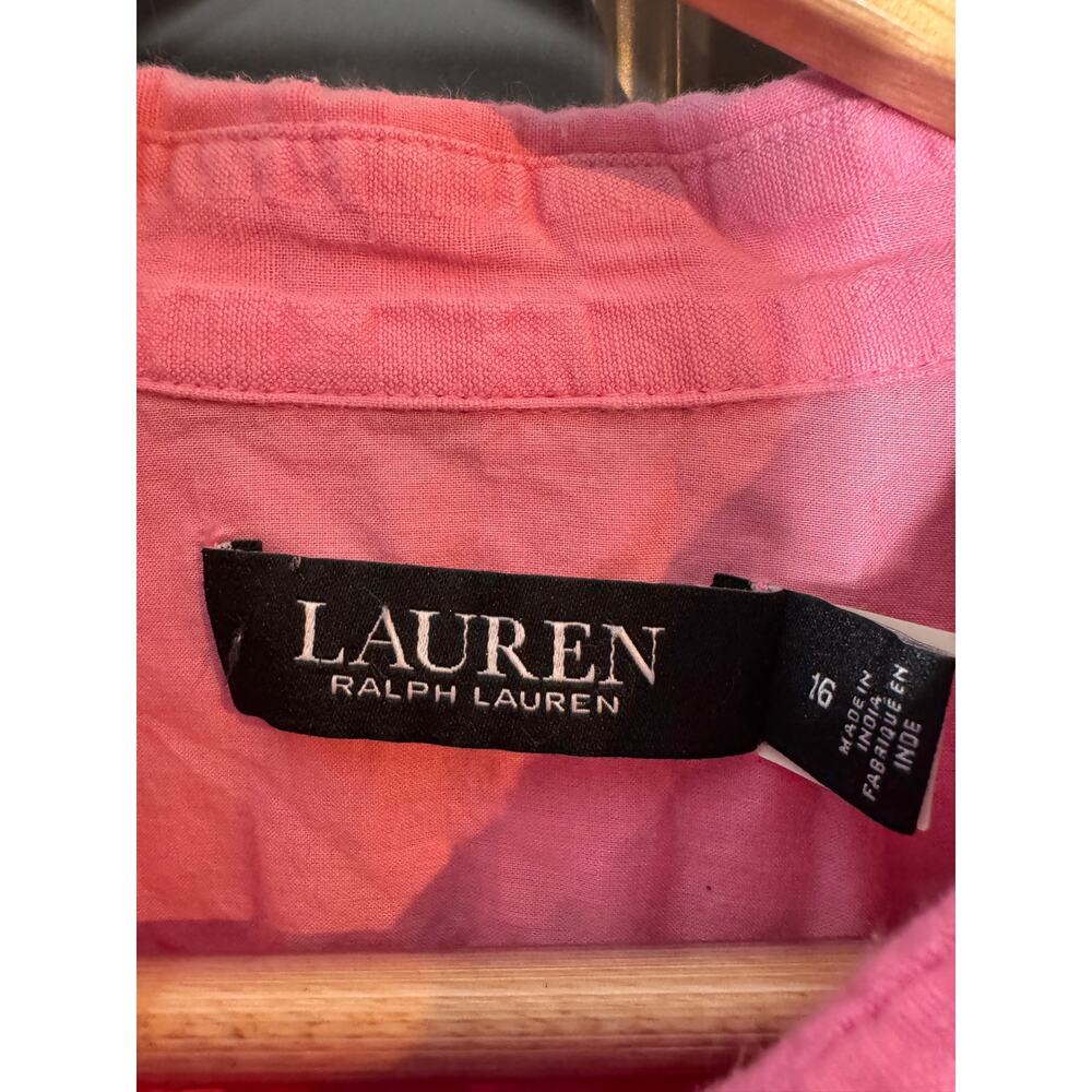 Lauren Ralph Lauren Pink Textured Cotton Shirt Dress Size 16 Pockets Maxi Plus - Picture 4 of 7